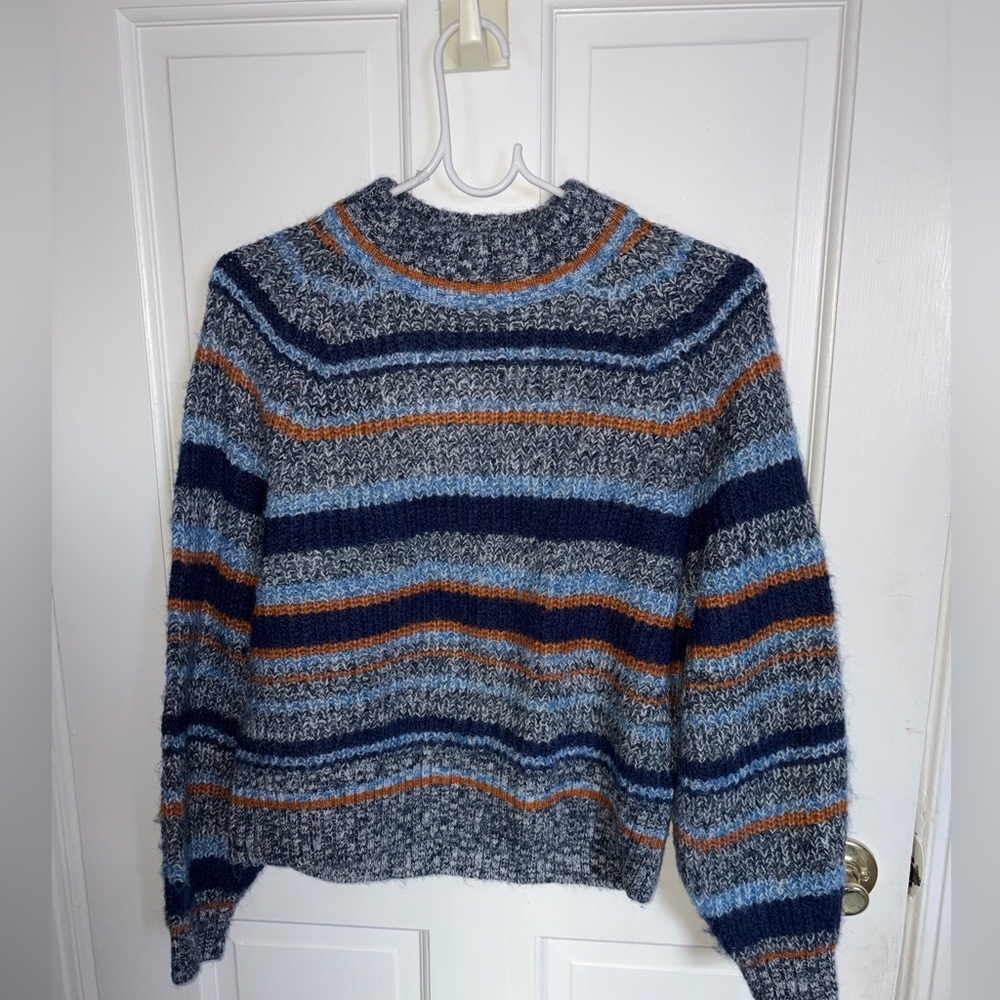 Old Navy Blue & Rust Striped Crewneck Sweater